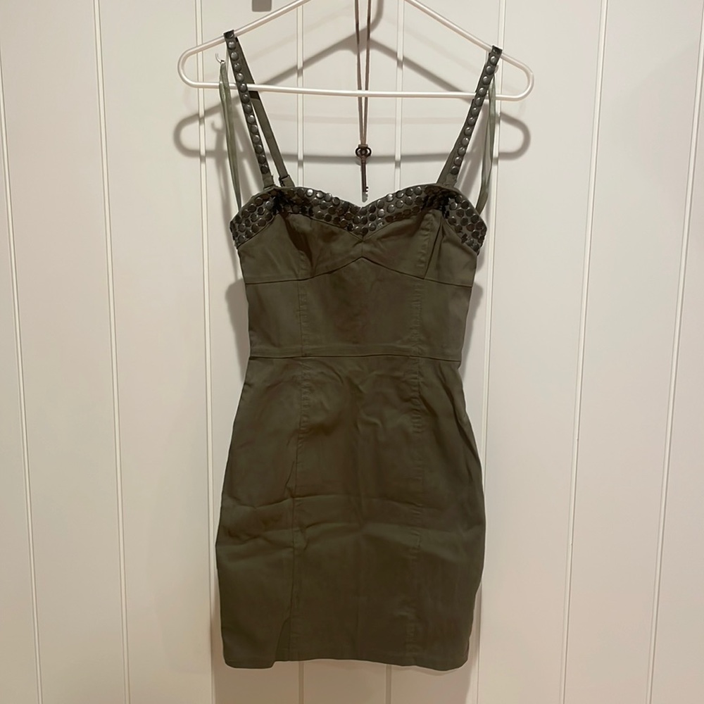 Studded army green mini dress